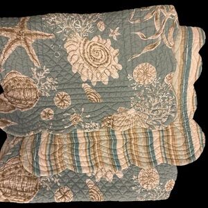 Table‎ Runner Quilted Seafoam Seashells Reversible 14 x 52” + 6 Napkins 18” NWT